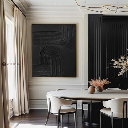 Elegant Black Minimalist Abstract Oil Painting for Modern Home Decor