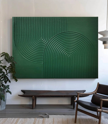 Stylish Green Abstract Oil Painting with Textured Curves for Modern Decor