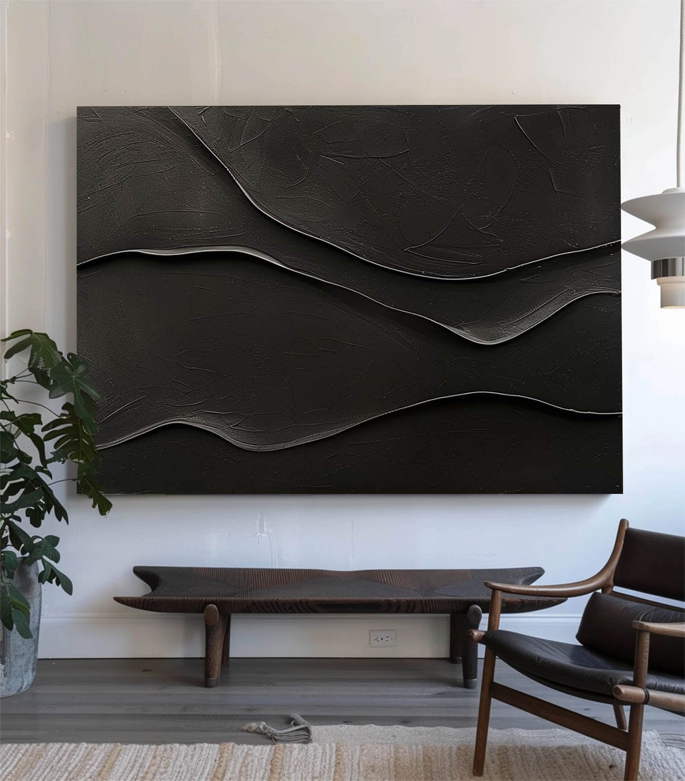 Textured Black Modern Abstract Oil Painting for Contemporary Home Decor