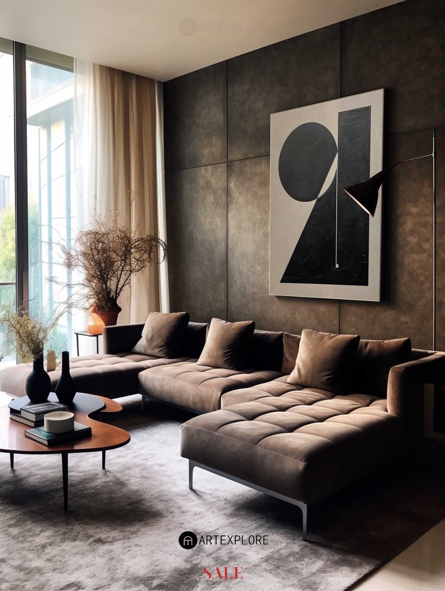 Contemporary Black and White Abstract Oil Painting for Modern Home Decor