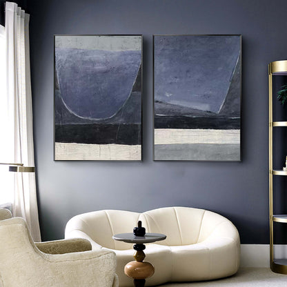 Contemporary Minimalist Oil Painting in Soothing Blue and Gray Tones
