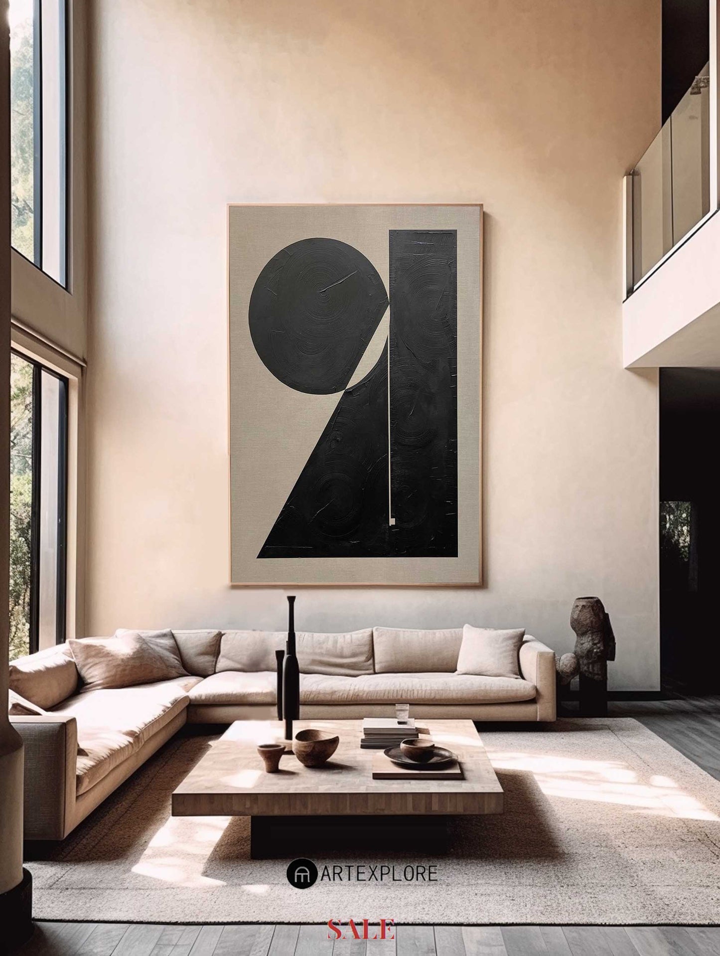 Contemporary Black and White Abstract Oil Painting for Modern Home Decor