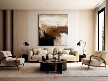 Contemporary Abstract Landscape Oil Painting in Earthy Tones for Modern Decor