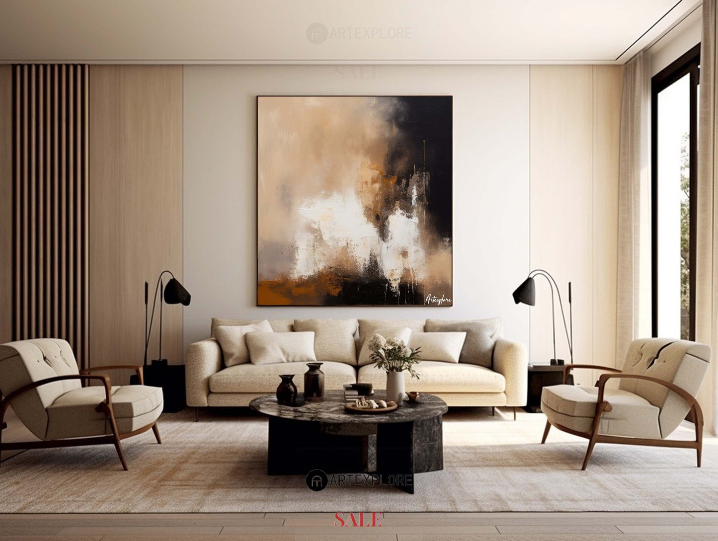 Contemporary Abstract Oil Painting with Earthy Tones and Bold Brushstrokes