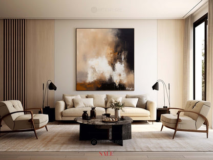 Contemporary Abstract Oil Painting with Earthy Tones and Bold Brushstrokes