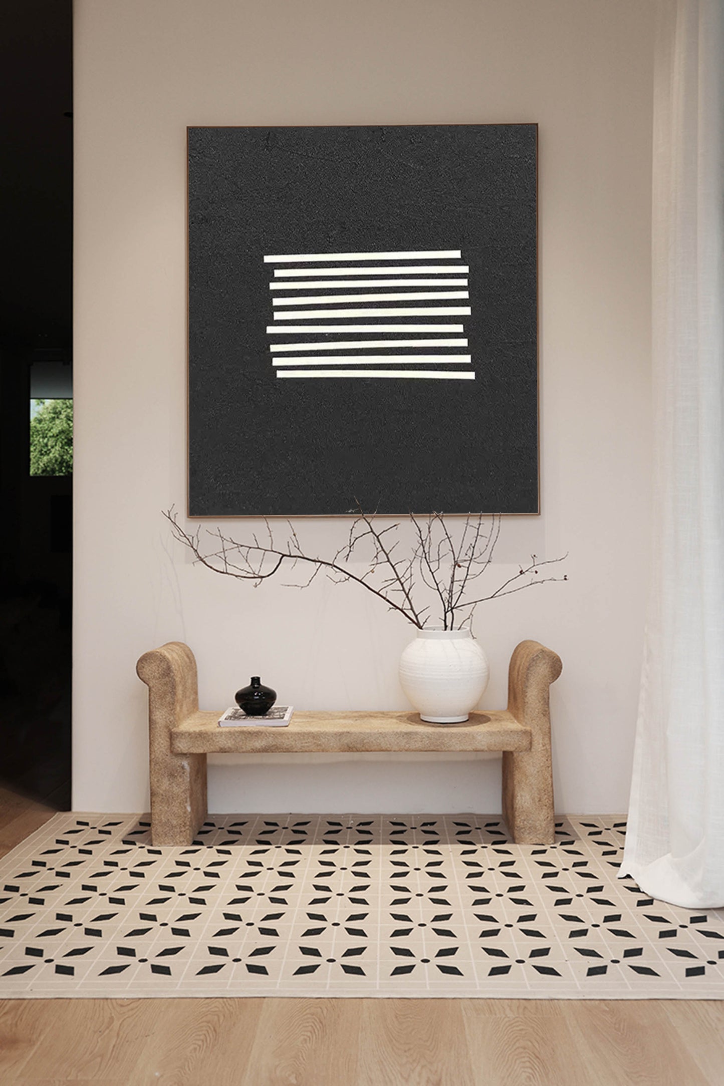Elegant Minimalist Line Art Oil Painting for Modern Home Decor