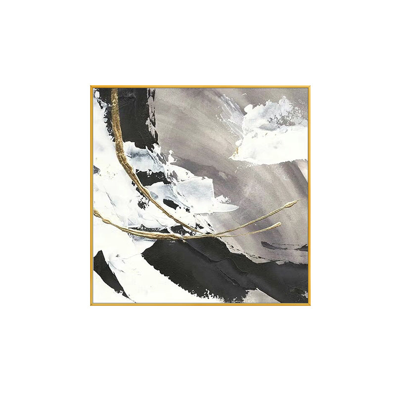 Black and White Minimalist Gold Accent Oil Painting