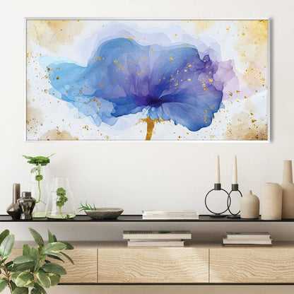 Elegant Blue Floral Oil Painting with Gold Accents for Modern Home Décor