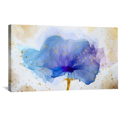 Elegant Blue Floral Oil Painting with Gold Accents for Modern Home Décor