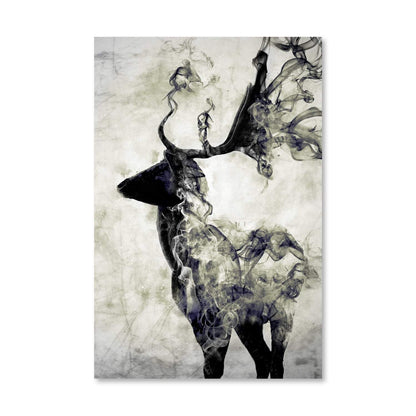 Mystical Deer Oil Painting with Smoke Effects for Modern Home Decor