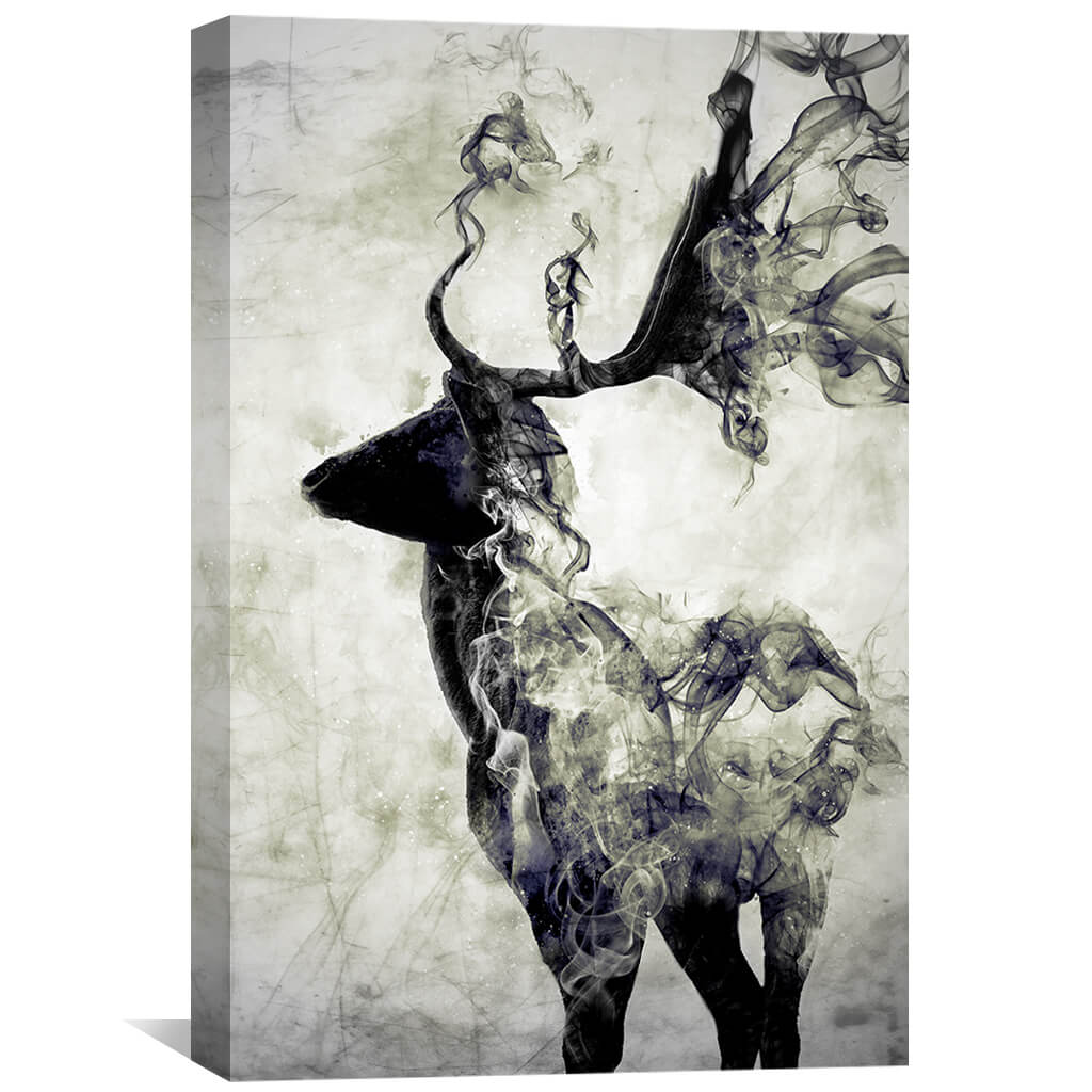 Mystical Deer Oil Painting with Smoke Effects for Modern Home Decor