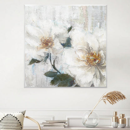 Elegant White Floral Oil Painting for Modern Home Decor