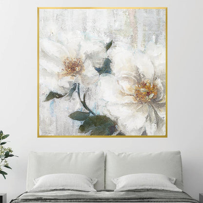 Elegant White Floral Oil Painting for Modern Home Decor