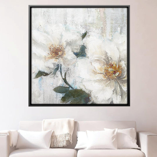 Elegant White Floral Oil Painting for Modern Home Decor