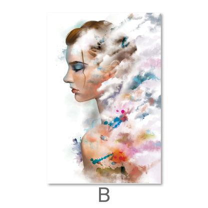 Abstract Elegance: Ethereal Women in Colorful Dreamscape Oil Painting