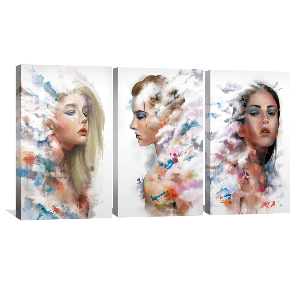 Abstract Elegance: Ethereal Women in Colorful Dreamscape Oil Painting