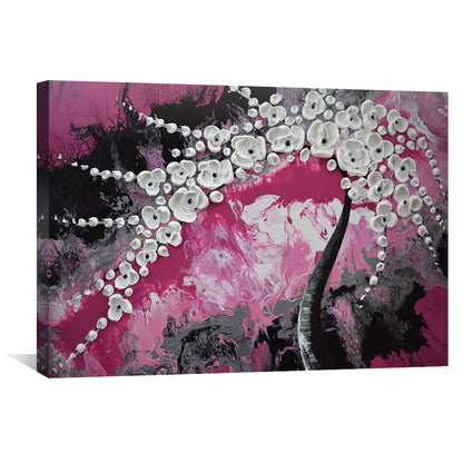 Abstract Floral Fantasy in Pink and Black Oil Painting for Modern Decor