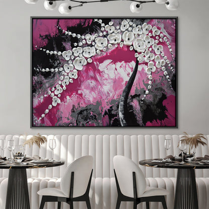 Abstract Floral Fantasy in Pink and Black Oil Painting for Modern Decor