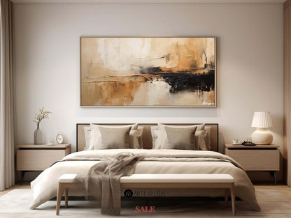 Serene Modern Abstract Oil Painting in Earthy Tones for Contemporary Home Decor