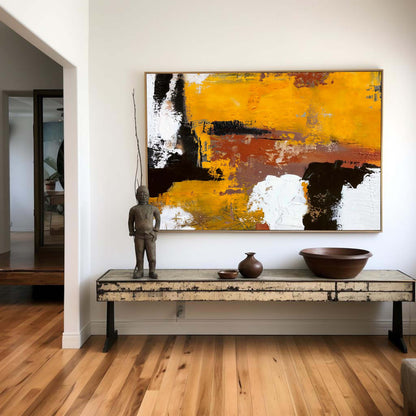 Vibrant Burnt Orange Abstract Oil Painting for Modern Home Decor