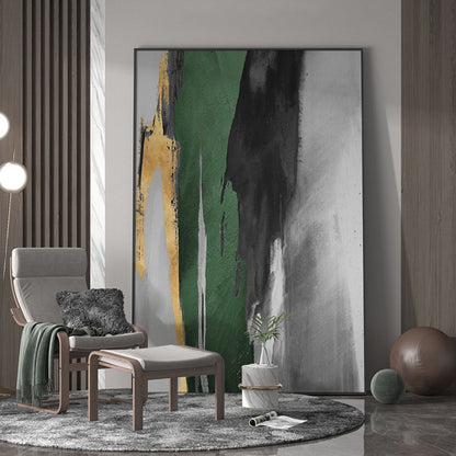 Stunning Green and Gold Abstract Oil Painting for Modern Home Decor