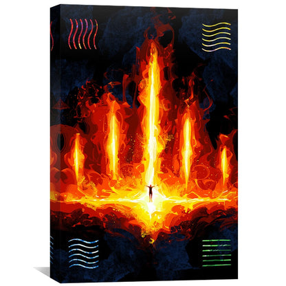 Vibrant Flames Abstract Oil Painting for Dramatic Home Decor