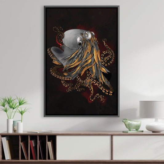 Abstract Feathered Octopus on Dark Background - Unique Oil Painting Art
