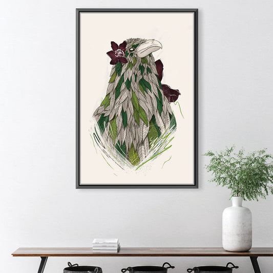 Majestic Raven with Floral Accents - Unique Leafy Oil Painting Art