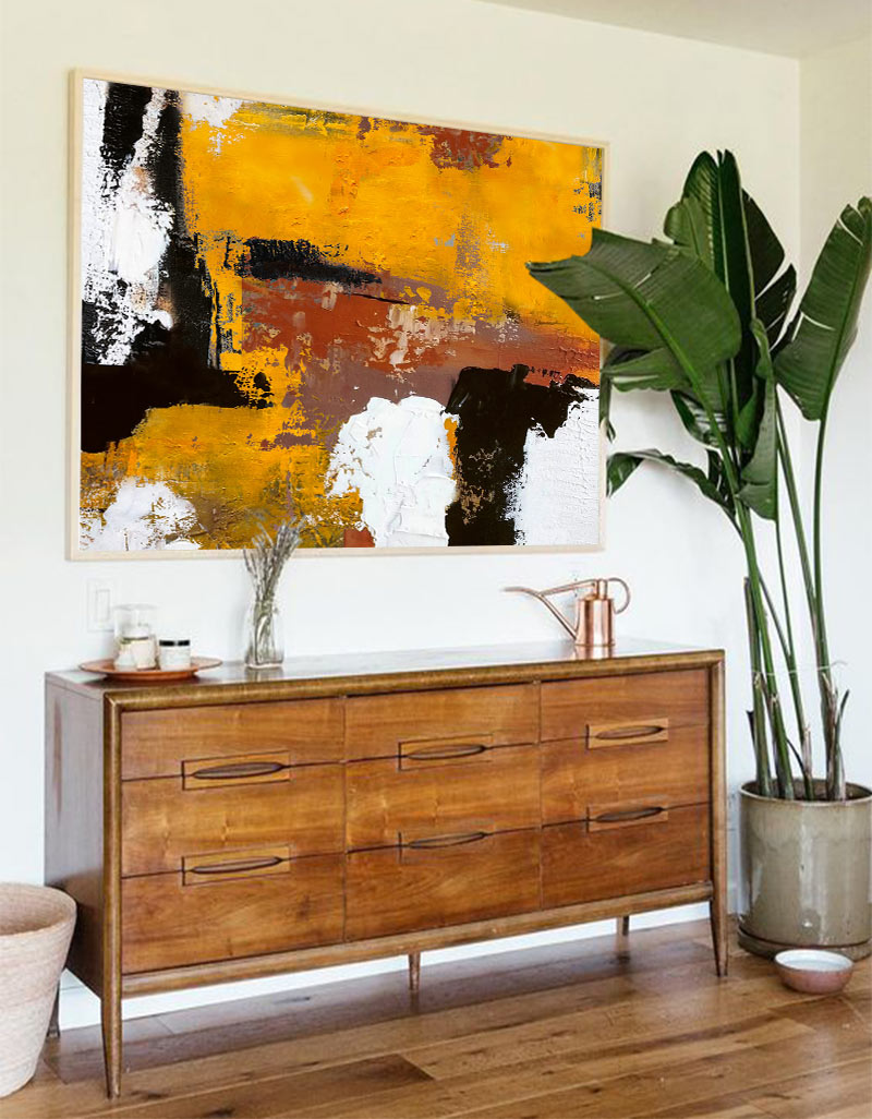 Vibrant Burnt Orange Abstract Oil Painting for Modern Home Decor