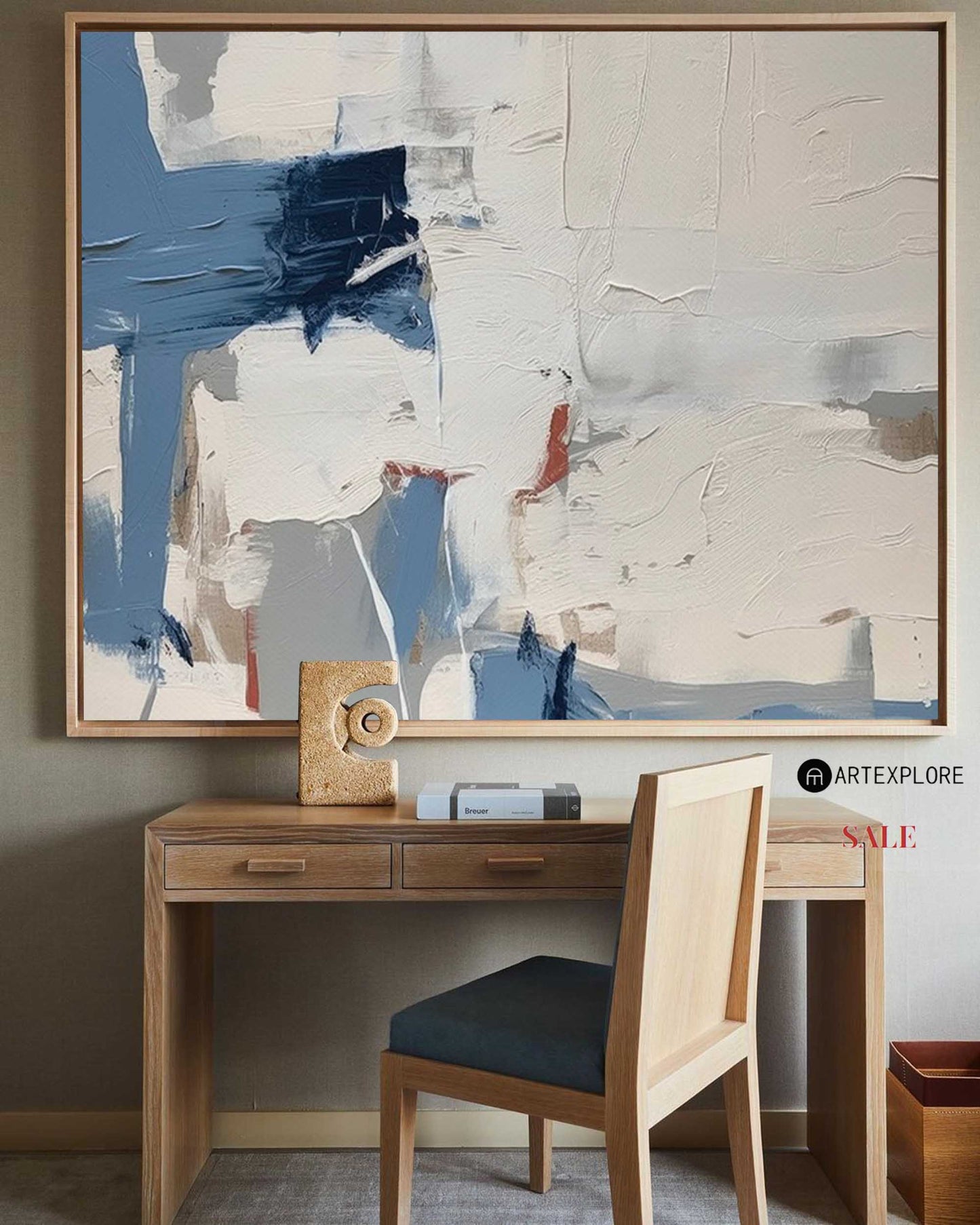 Contemporary Blue Abstract Oil Painting for Modern Home Decor