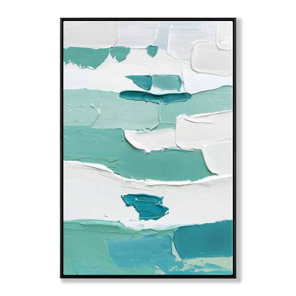 Tranquil Waves: Abstract Oil Painting in Soothing Blue and White Tones