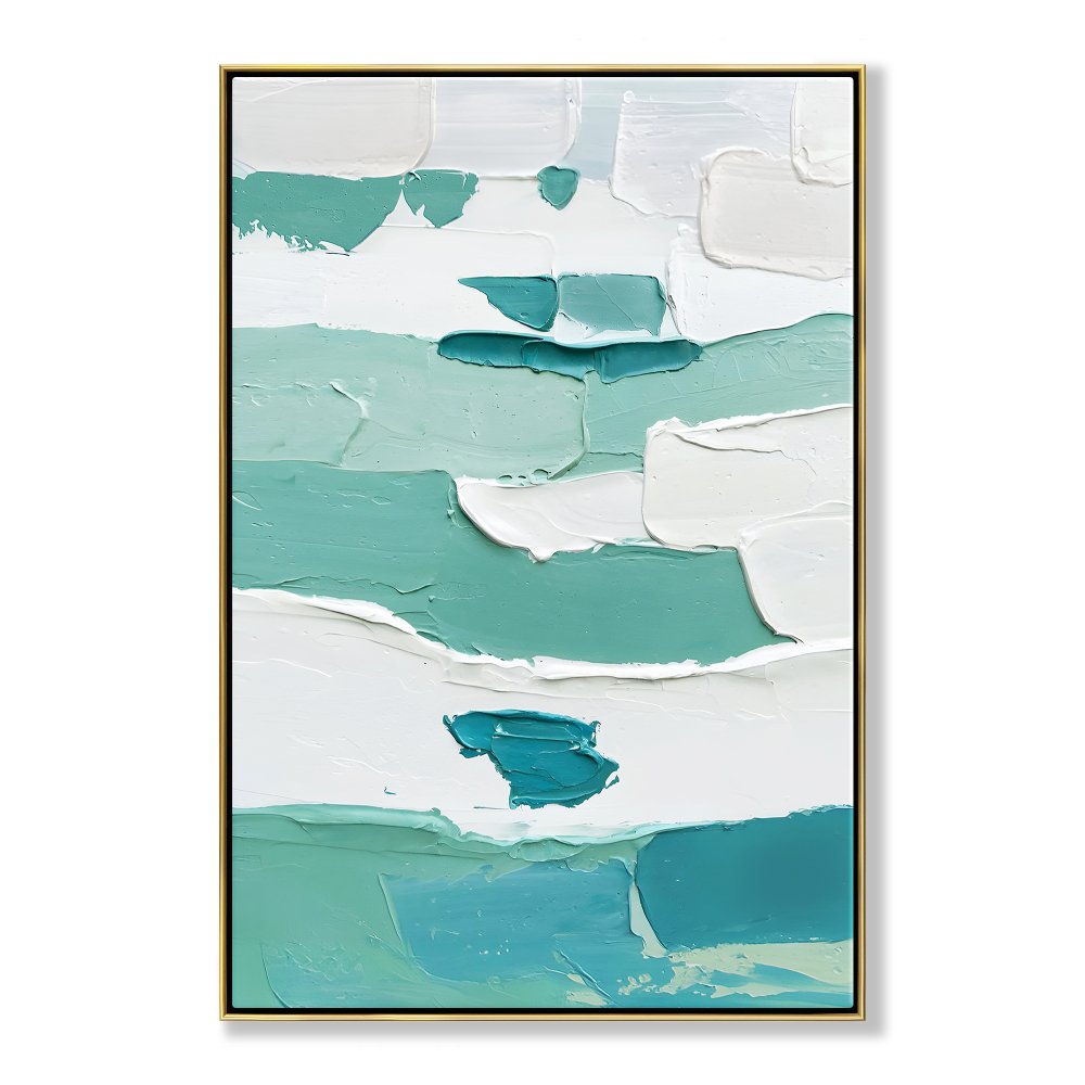 Tranquil Waves: Abstract Oil Painting in Soothing Blue and White Tones