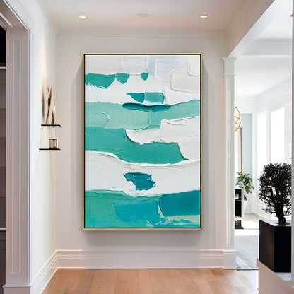 Tranquil Waves: Abstract Oil Painting in Soothing Blue and White Tones