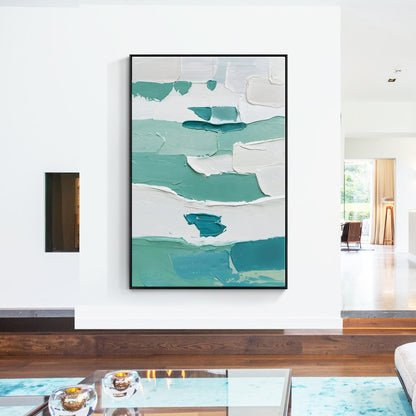 Tranquil Waves: Abstract Oil Painting in Soothing Blue and White Tones