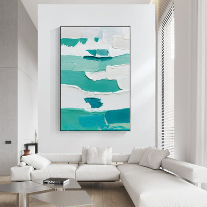Tranquil Waves: Abstract Oil Painting in Soothing Blue and White Tones
