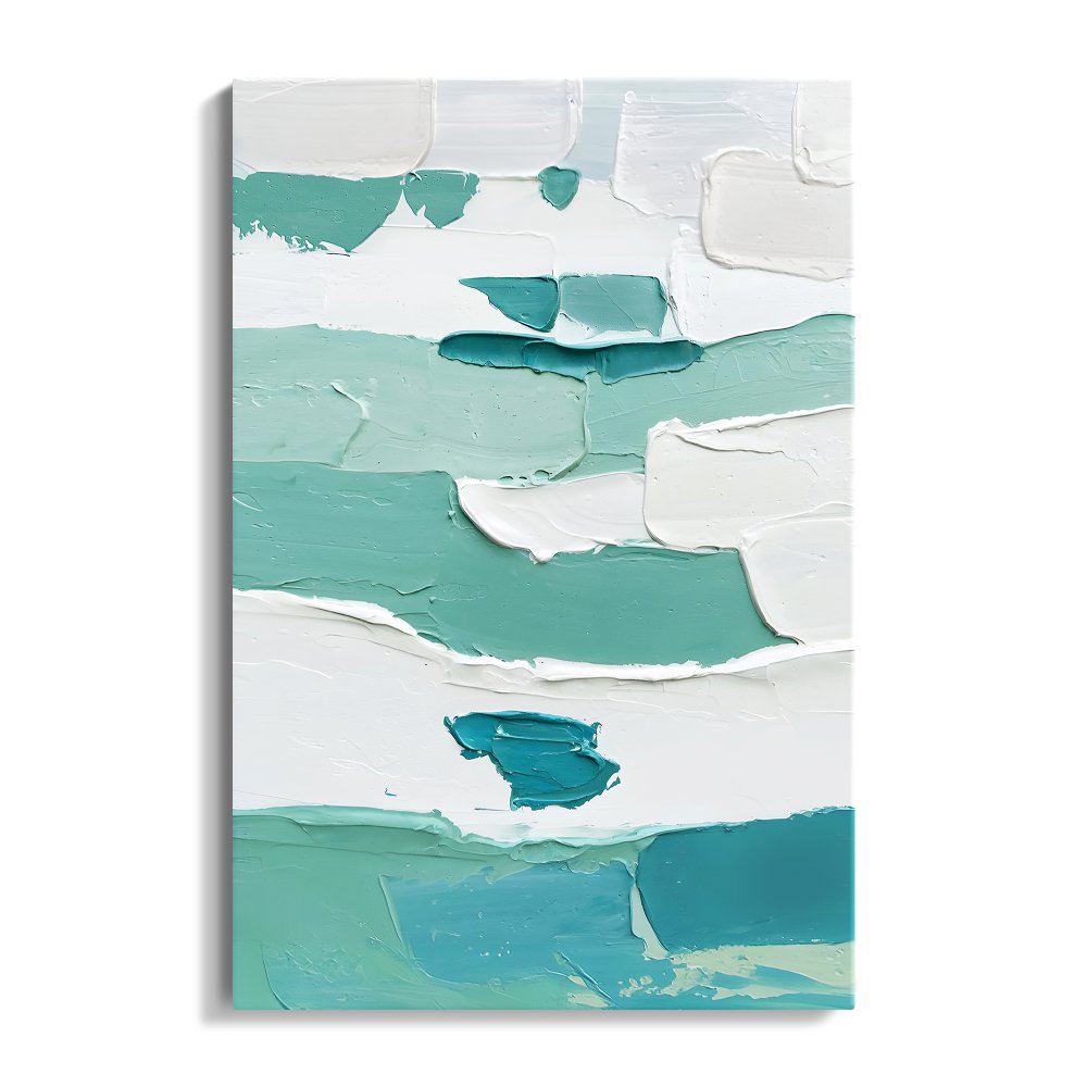 Tranquil Waves: Abstract Oil Painting in Soothing Blue and White Tones