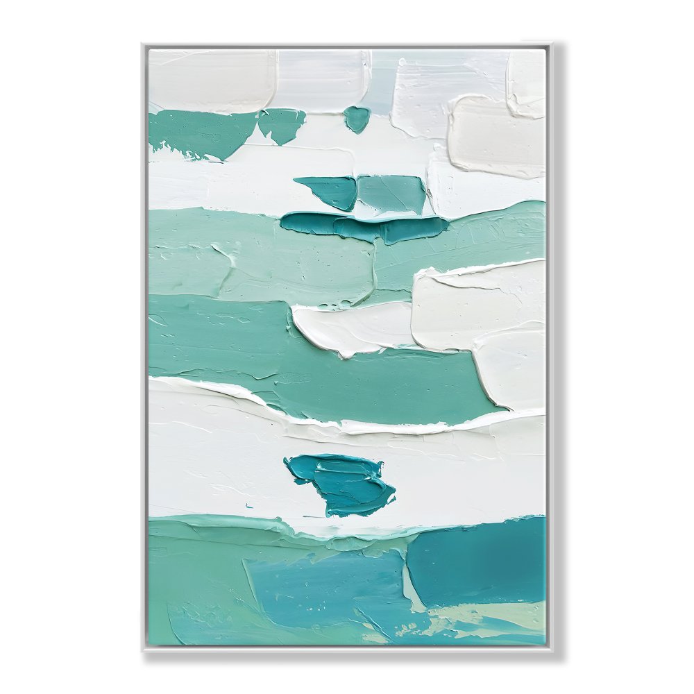 Tranquil Waves: Abstract Oil Painting in Soothing Blue and White Tones