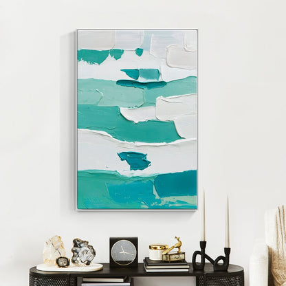 Tranquil Waves: Abstract Oil Painting in Soothing Blue and White Tones