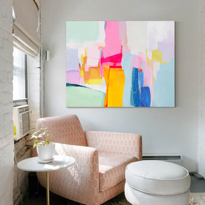 Vibrant Abstract Oil Painting with Bold Colors and Dynamic Shapes for Modern Decor