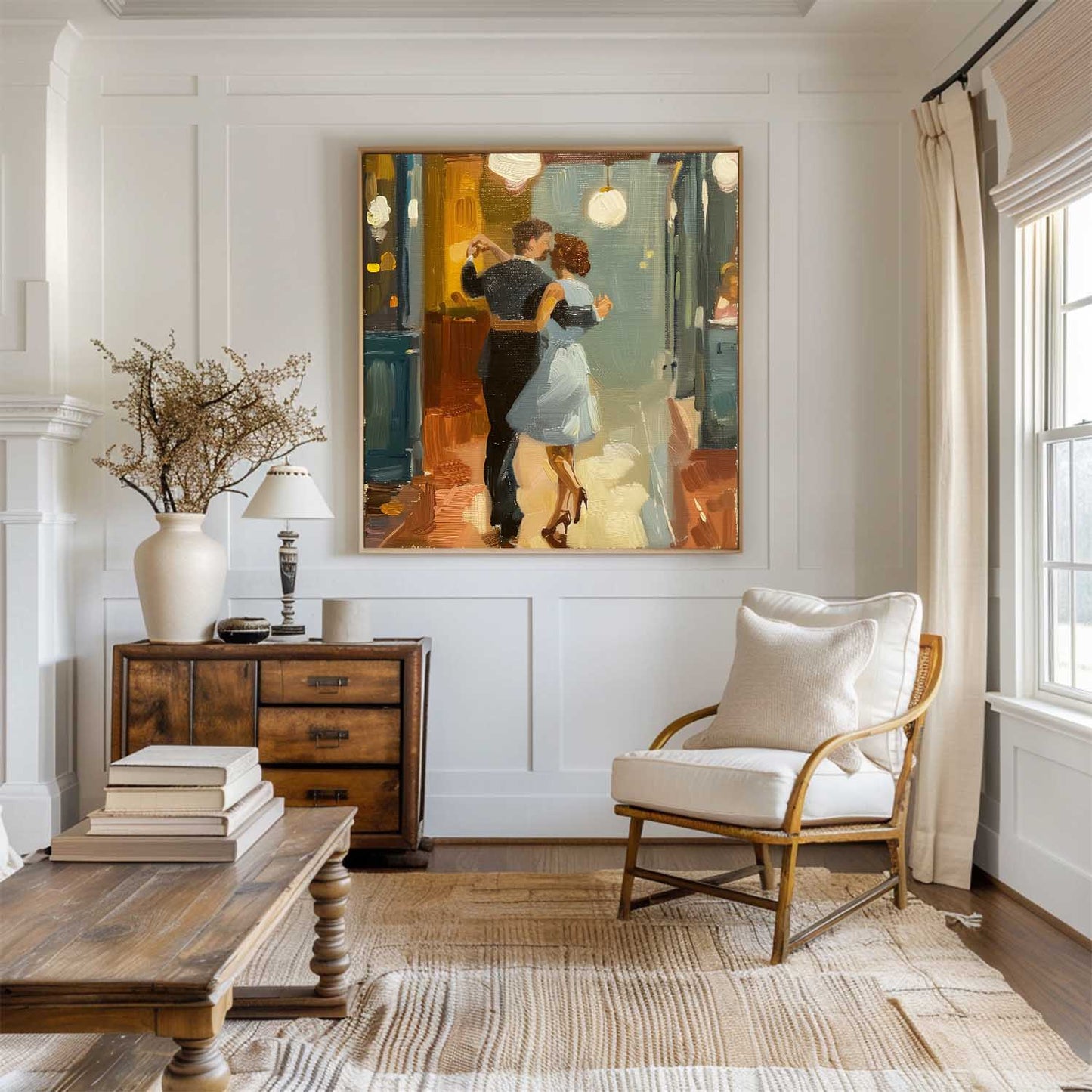 Romantic Dance in Modern American Oil Painting - Captivating Wall Art