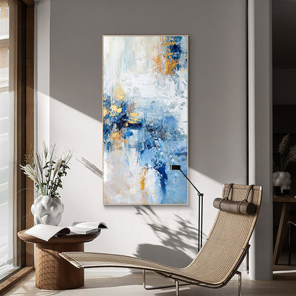 Sleek Blue and Gold Abstract Oil Painting for Modern Home Decor