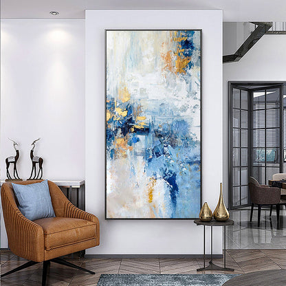 Sleek Blue and Gold Abstract Oil Painting for Modern Home Decor