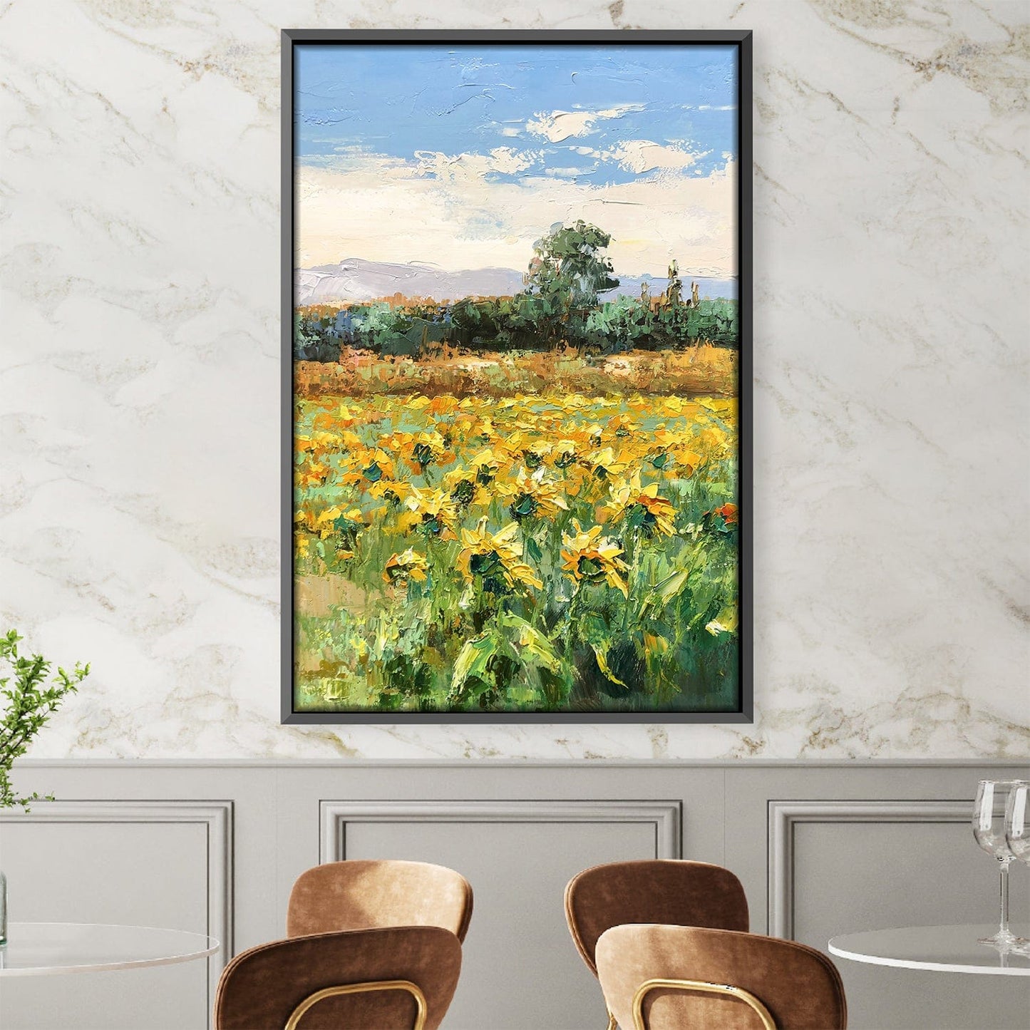 Vibrant Field of Yellow Flowers – Stunning Landscape Oil Painting Decor