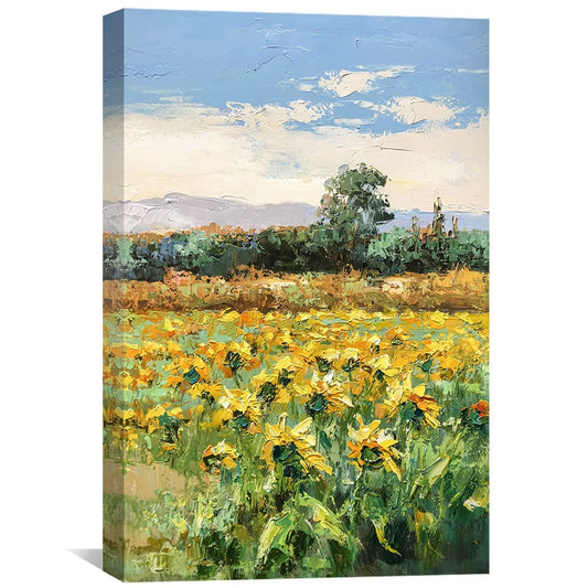 Vibrant Field of Yellow Flowers – Stunning Landscape Oil Painting Decor