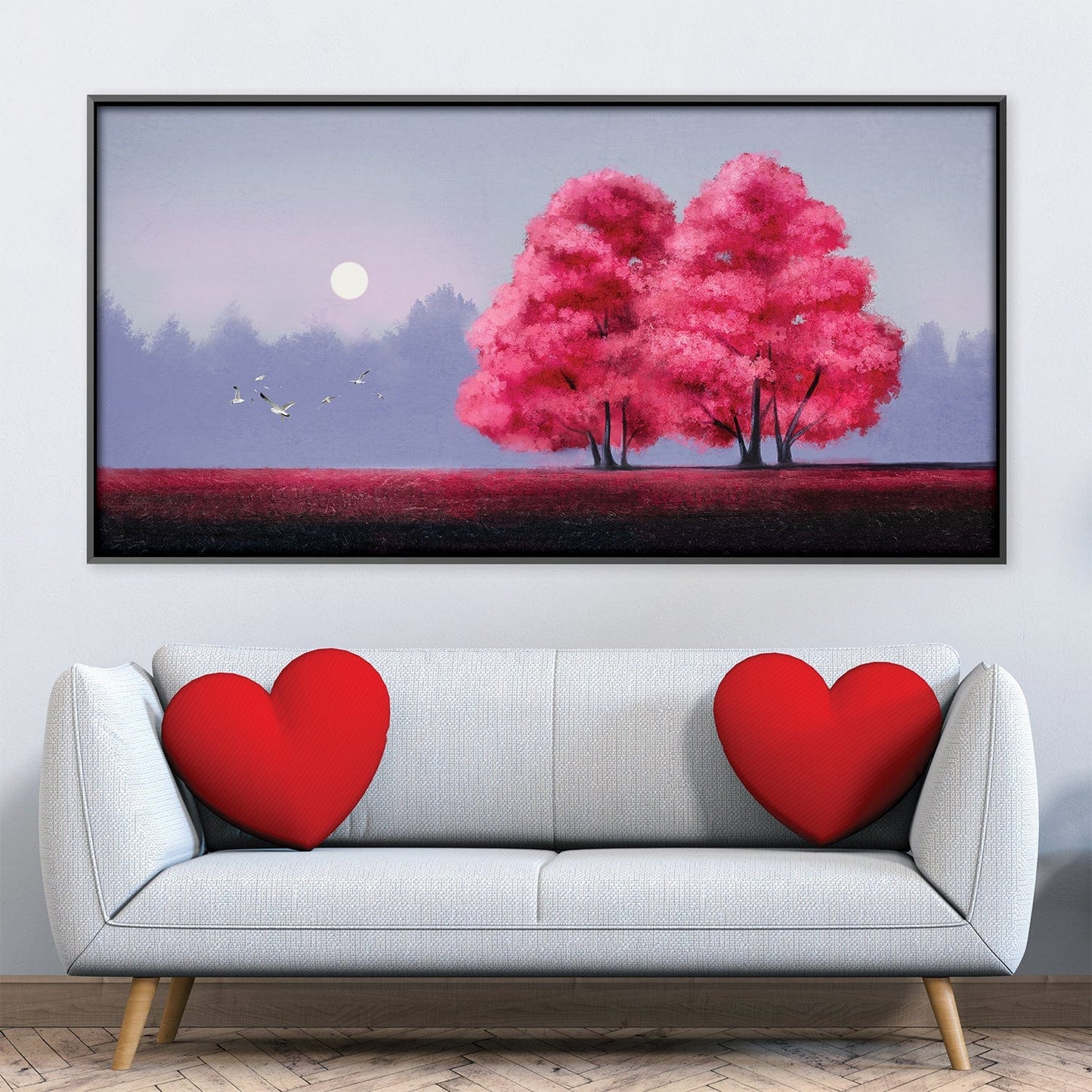 Vibrant Pink Trees in Red Field Oil Painting for Modern Home Decor