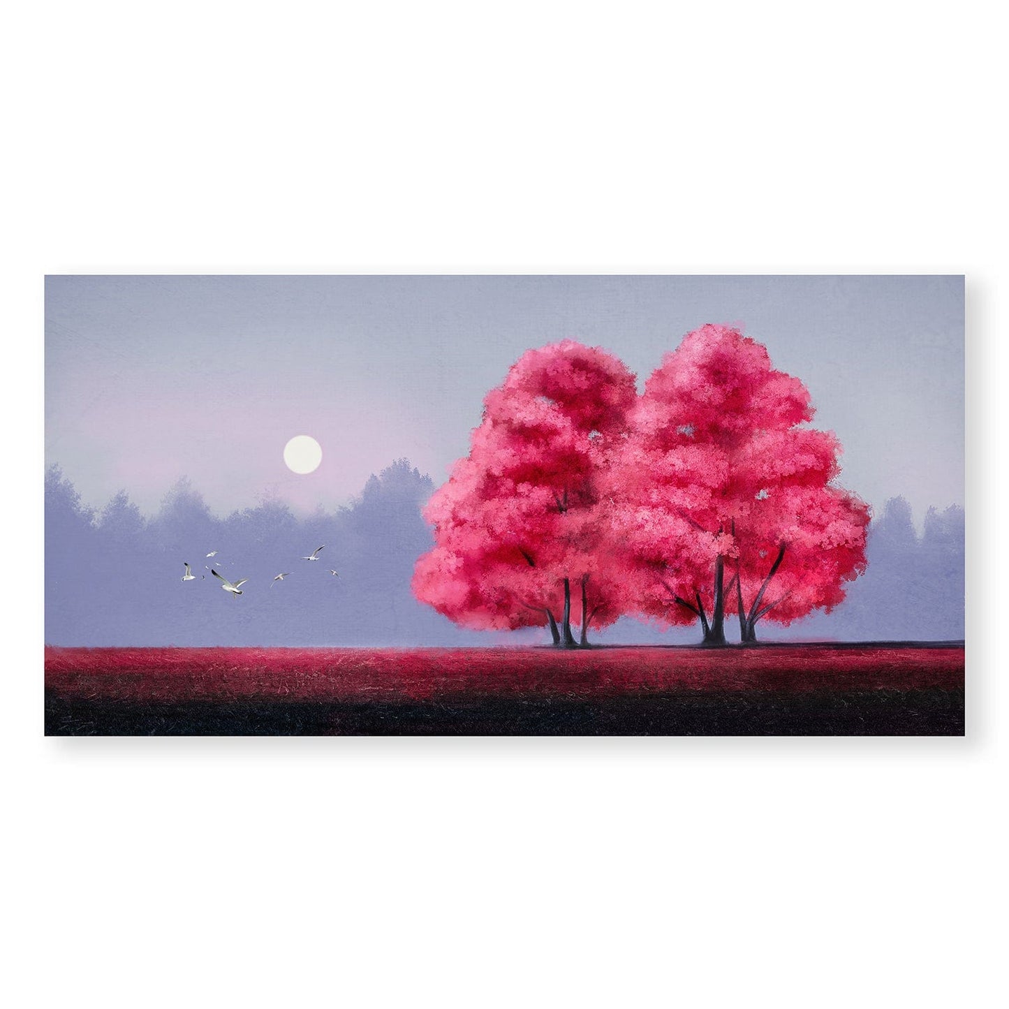 Vibrant Pink Trees in Red Field Oil Painting for Modern Home Decor