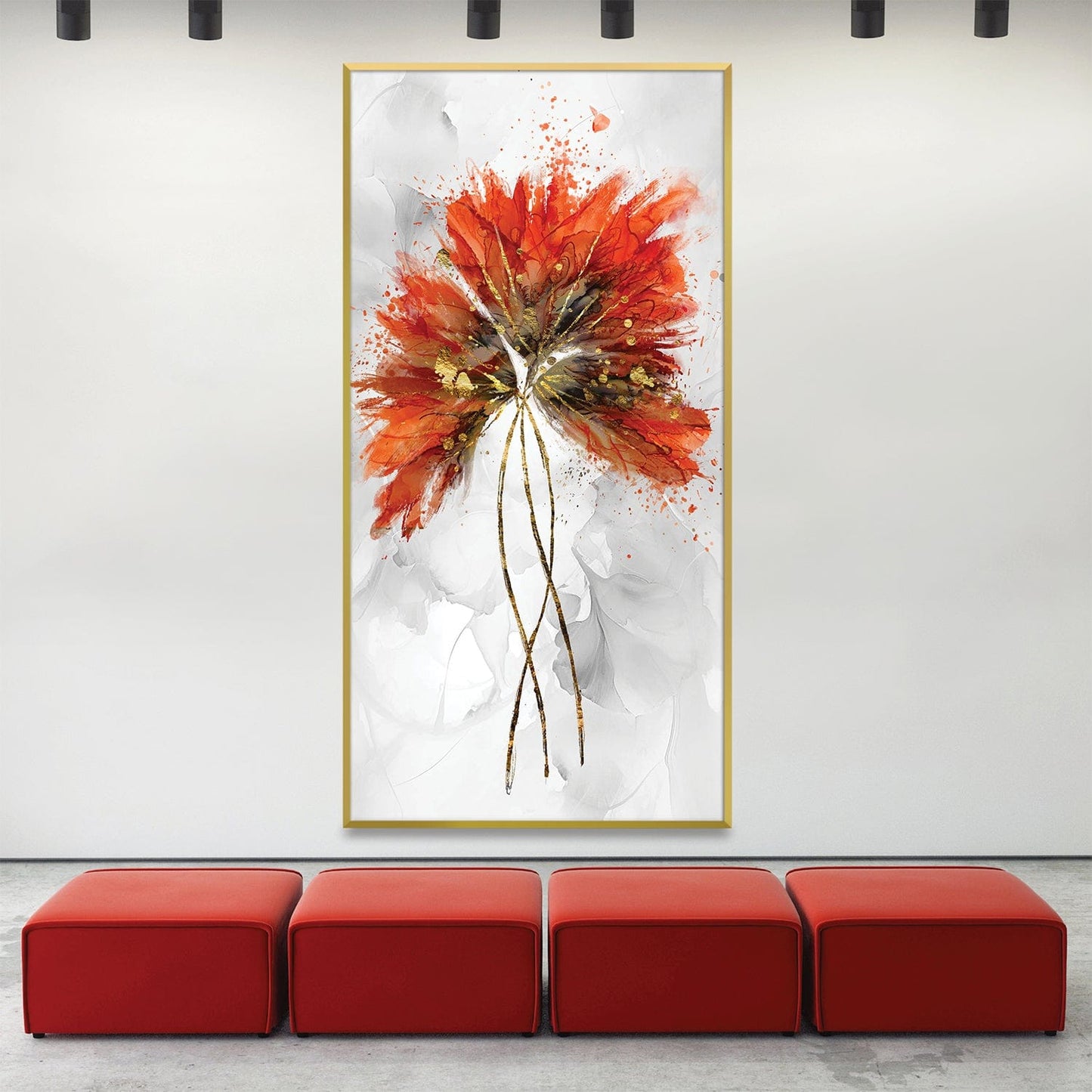 Vibrant Red Floral Abstract Oil Painting for Home Décor and Art Lovers