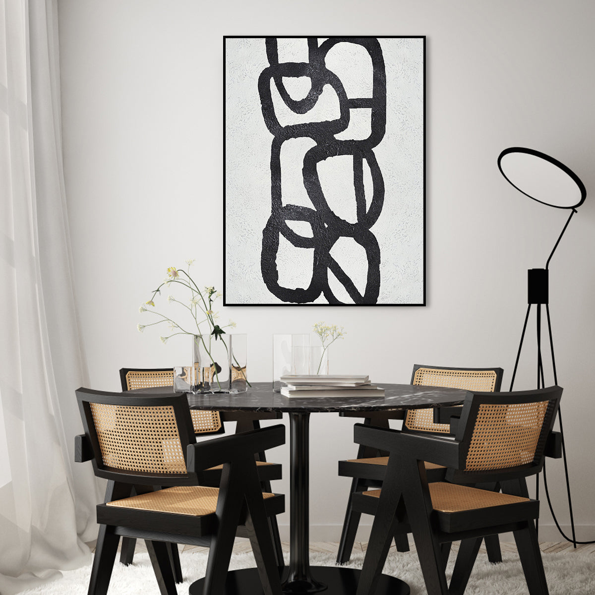 Modern Black and White Abstract Oil Painting for Contemporary Home Decor