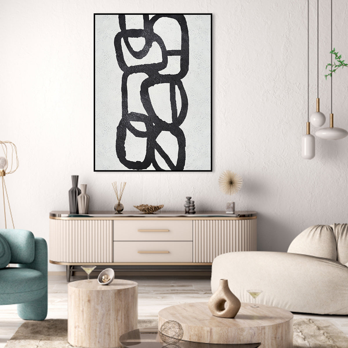Modern Black and White Abstract Oil Painting for Contemporary Home Decor