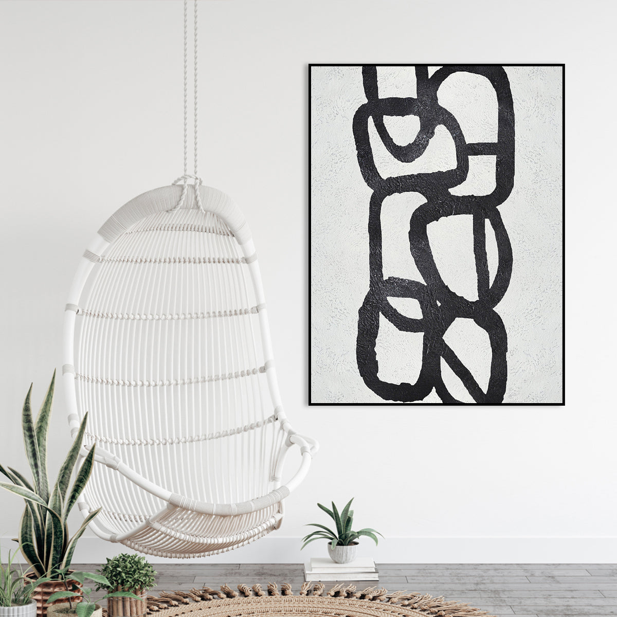 Modern Black and White Abstract Oil Painting for Contemporary Home Decor